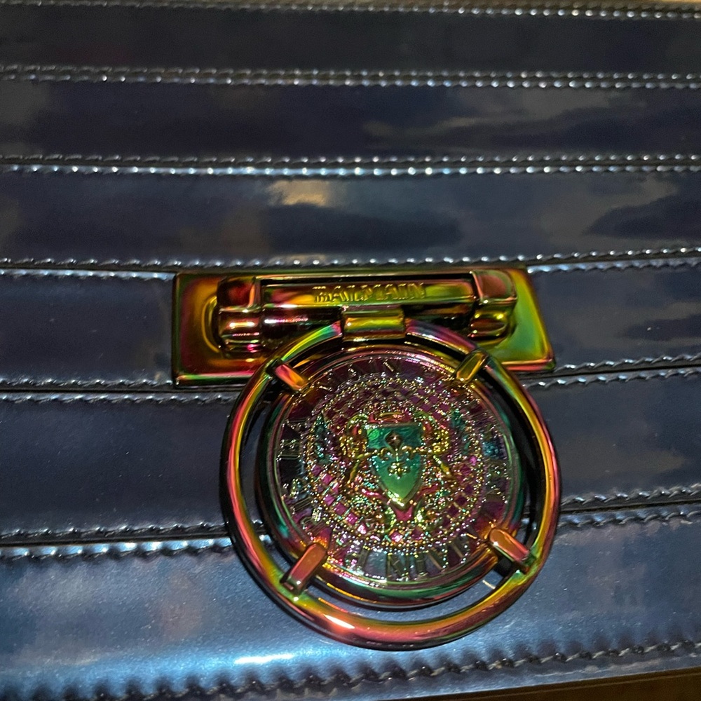 Balmain Navy Patent Quilted Crossbody with Iridescent Hardware - Picture 3 of 10